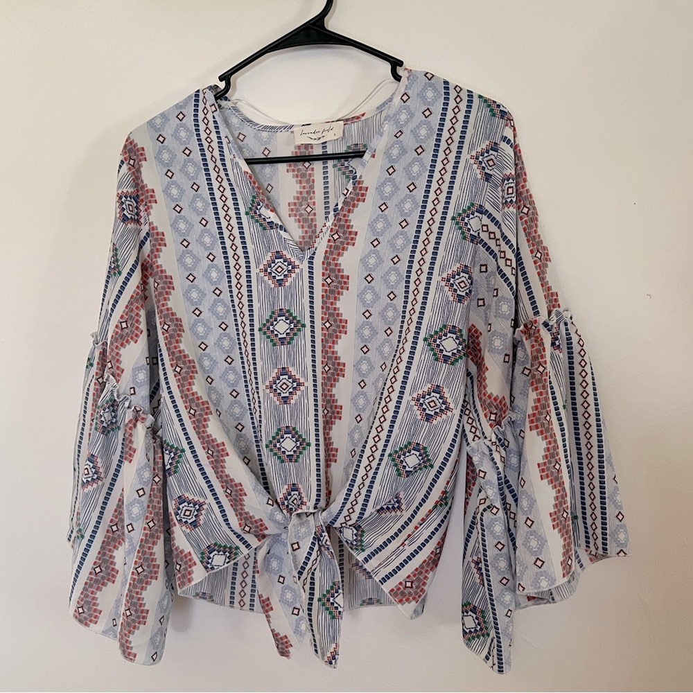 Anthropologie Geometric Blue and Red Blouse